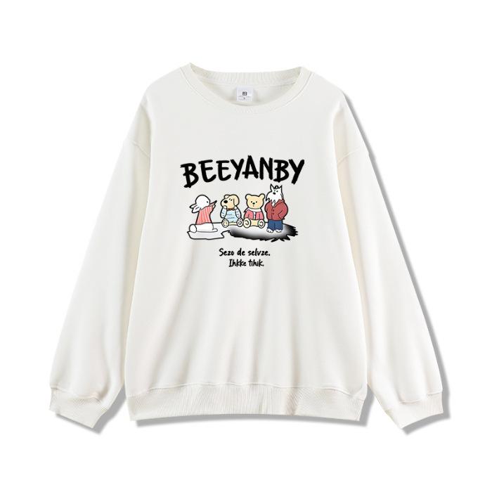 [Wholesale] Autumn and winter women s clothing round neck loose sweater couple trend long sleeve fleece printed S