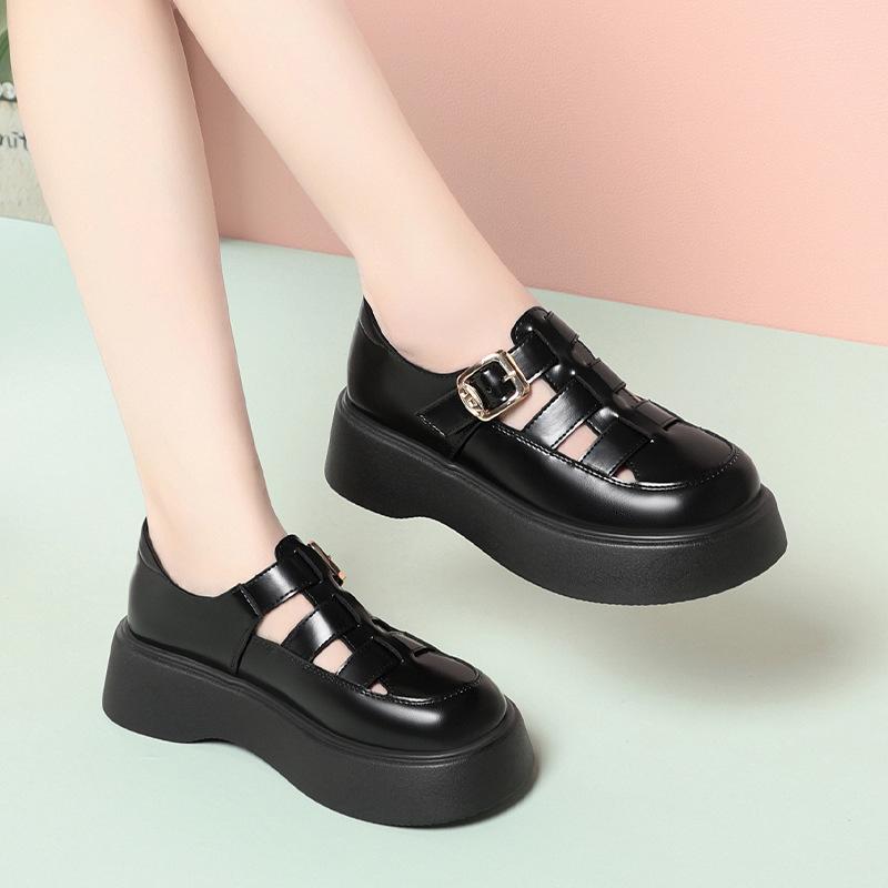 Sandales Mode Tendance et Décontractées Pour Femmes En Été Pour Jupes Romaines à Semelles Épaisses et Petites Chaussures en Cuir Célibataires pour Femmes