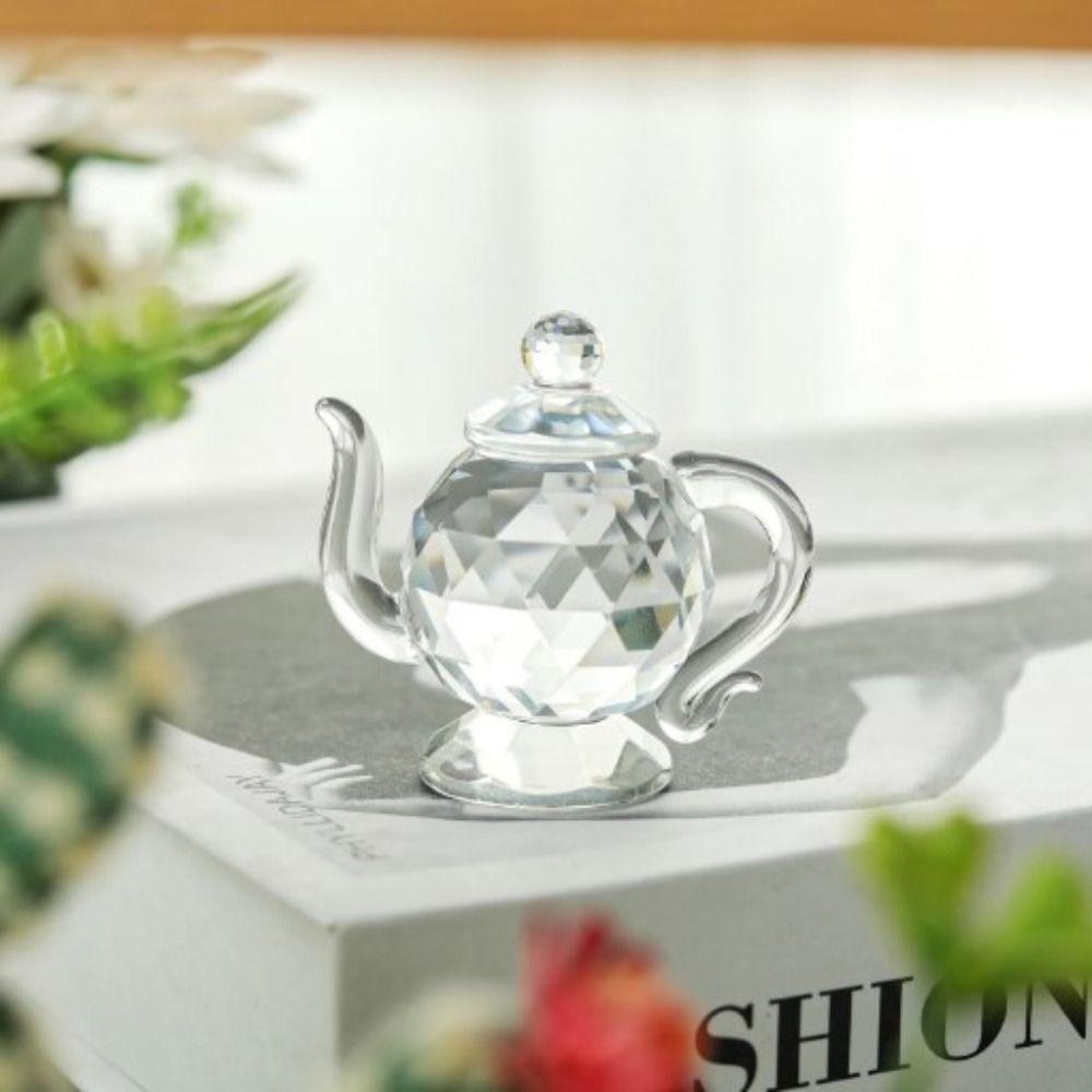 Mini Crystal Teapot Figurine Clear Glass Teapot Teapot Sculpture Ornament Living Room