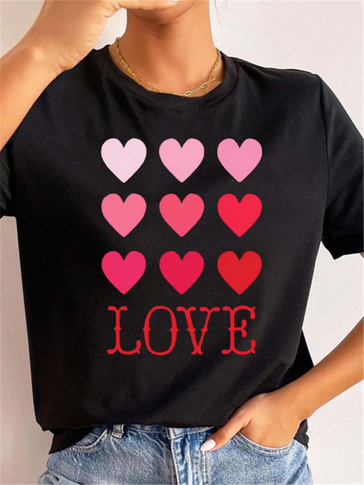 Love Heart Print Women T Shirt Summer Funny Short Sleeves O Neck  Tops Tee Female 90s Casual Fashion Clothing