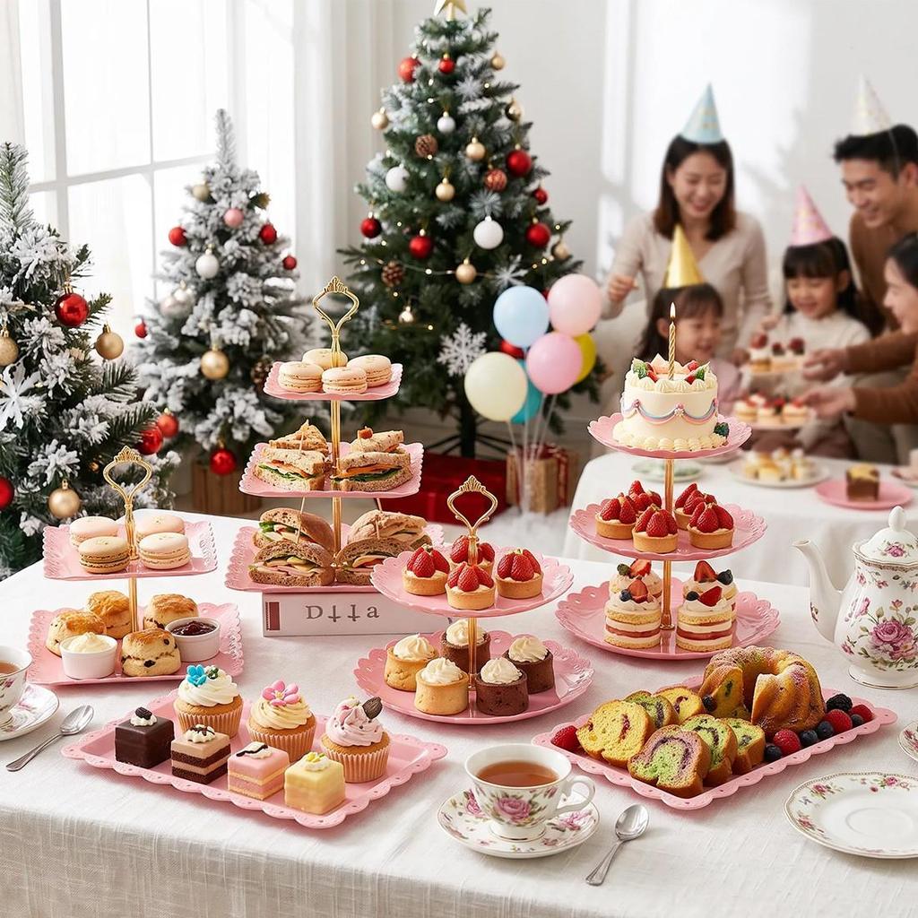 6pcs Cake Stand Afternoon Tea Wedding Plates Party Embossed Tableware Holder