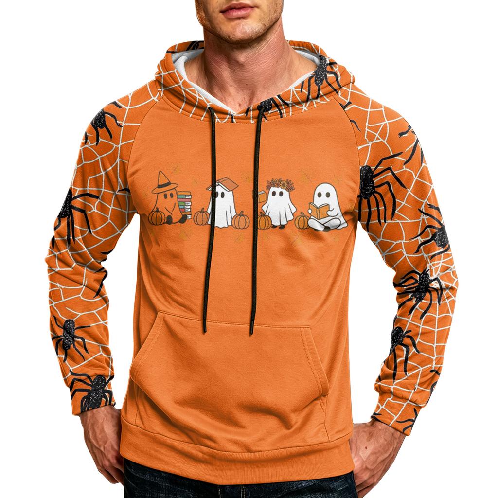 Men's Casual Printed Loose Fit Hoodie with Pocket and Drawstring for Everyday Wear