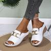 Women'S Sandals Wedge Heel Slippers Plus Size Casual And Fashion With Metal Open Toe Design Simple Sandal For Woman High Arch