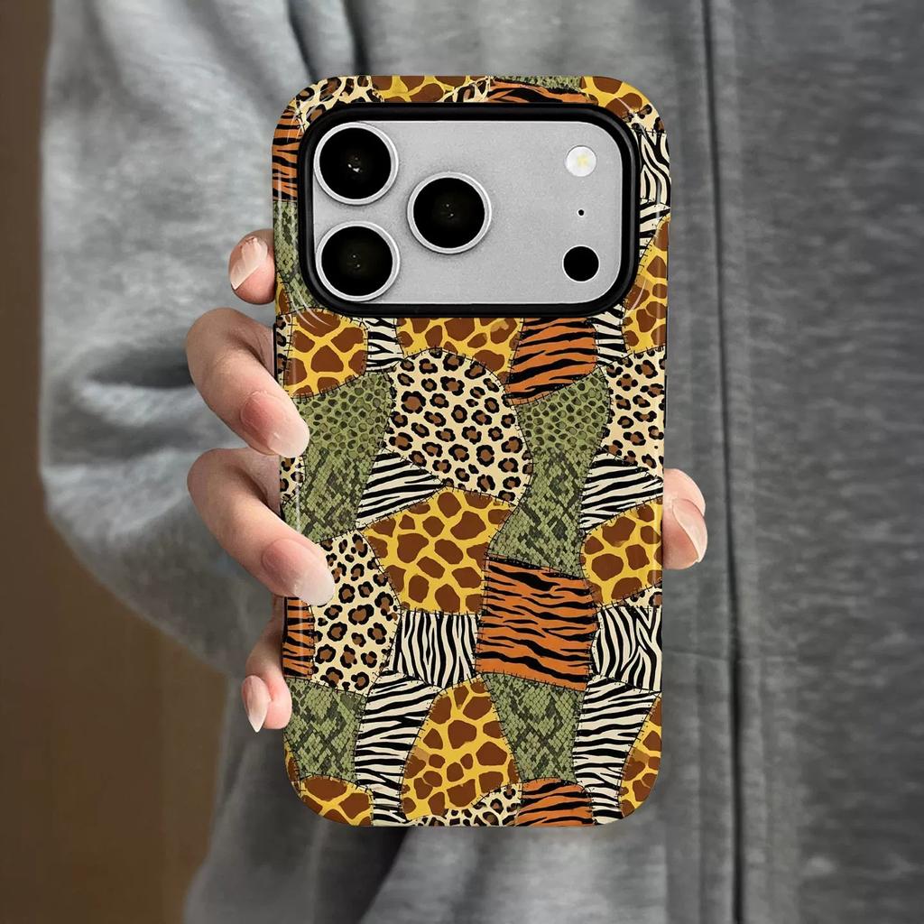 Film Two-in-one European and American Splicing Leopard Print Is Suitable for Iphone17promax Apple 15PRO/16 Mobile Phone Case.