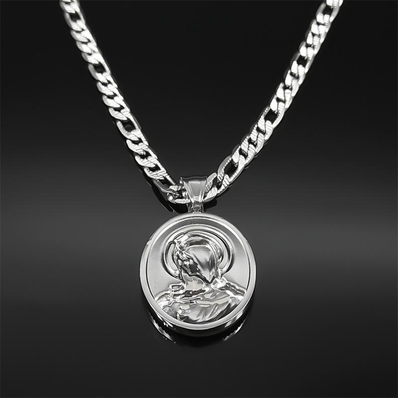 Religious Virgin Mary Hexagram Pendant Necklaces for Women Men Stainless Steel Our Lady of Guadalupe Catholic Necklace Jewelry