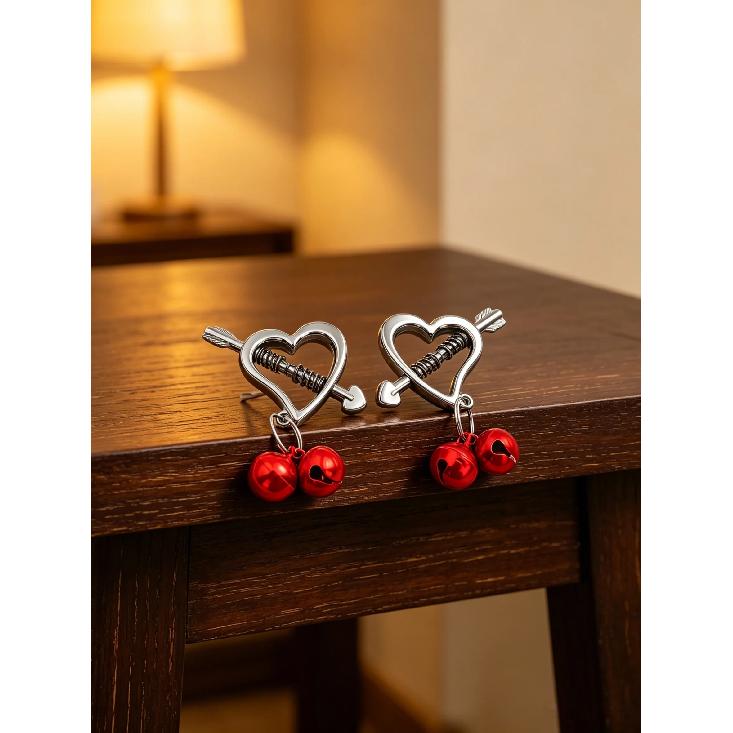 Custom Aluminum Alloy Heart Charm Nipple Clamps with Bell Adult Gift Accessories Bell Romantic Couple
