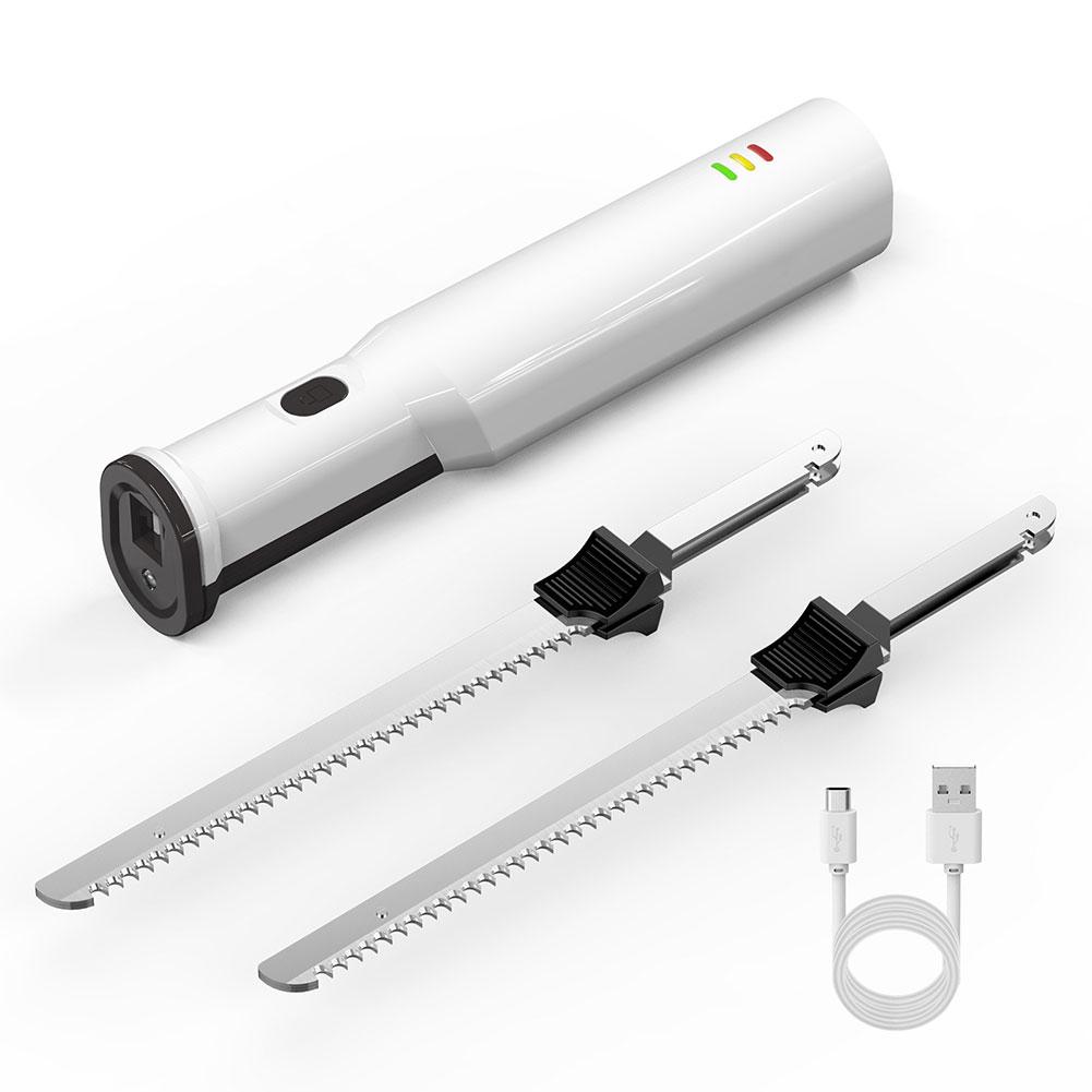 

1 комплект Профессиональный беспроводной нож для хлеба Перезаряжаемый 8В Электрический нож Мясорезка с 2 серрейторными 8-дюймовыми стальными лезвиями