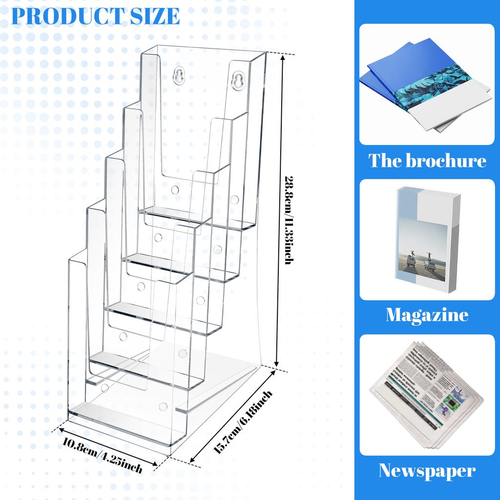 Acrylic Brochure Holder Clear Flyer Stand Literature Holder for Trifold Brochures Magazines Menus Pamphlets Booklets Documents