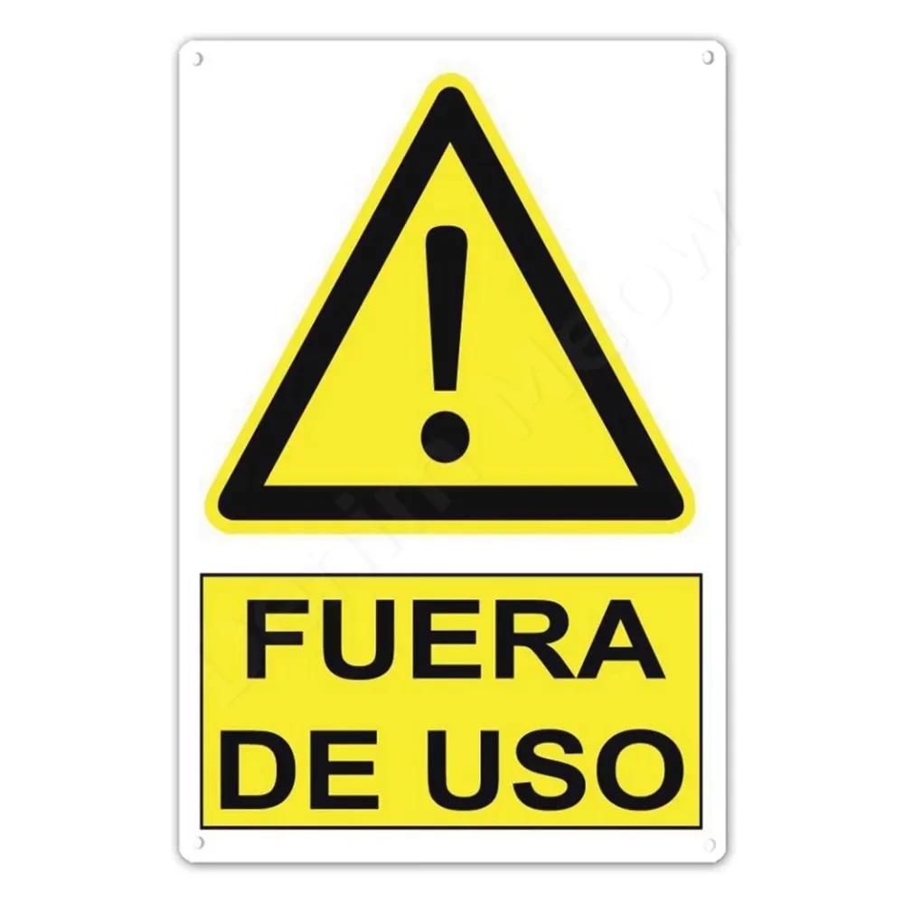 Spanish Warning Sign Danger Metal Sign for Street Yard Bar Workshop Decor Yellow Waterproof Caution Signs Outdoor Indoor