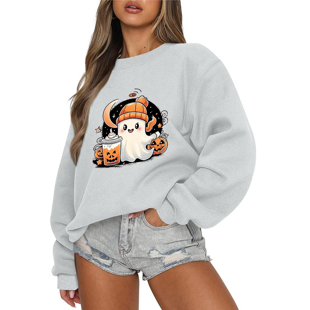 Women's Casual Fashion Round Neck Long Sleeve Halloween Printed Sweatshirt