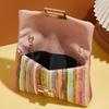 Multi Colored Striped Straw Clutch Handbag for Women Casual PU Leather Weave Summer Beach Purse Crossbody Shoulder Messenger Bag