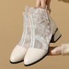 Fashion GKTINOO Women's Shoes Lace Genuine Cow Leather Spring Summer Fashion Boots Thick Heel Round Toe Ankle Boots Shoe Plus Size 35-43