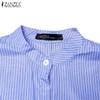 ZANZEA Women Casual O-neck Long Sleeve 3D Ruffles Splice Loose Stripe Blouse