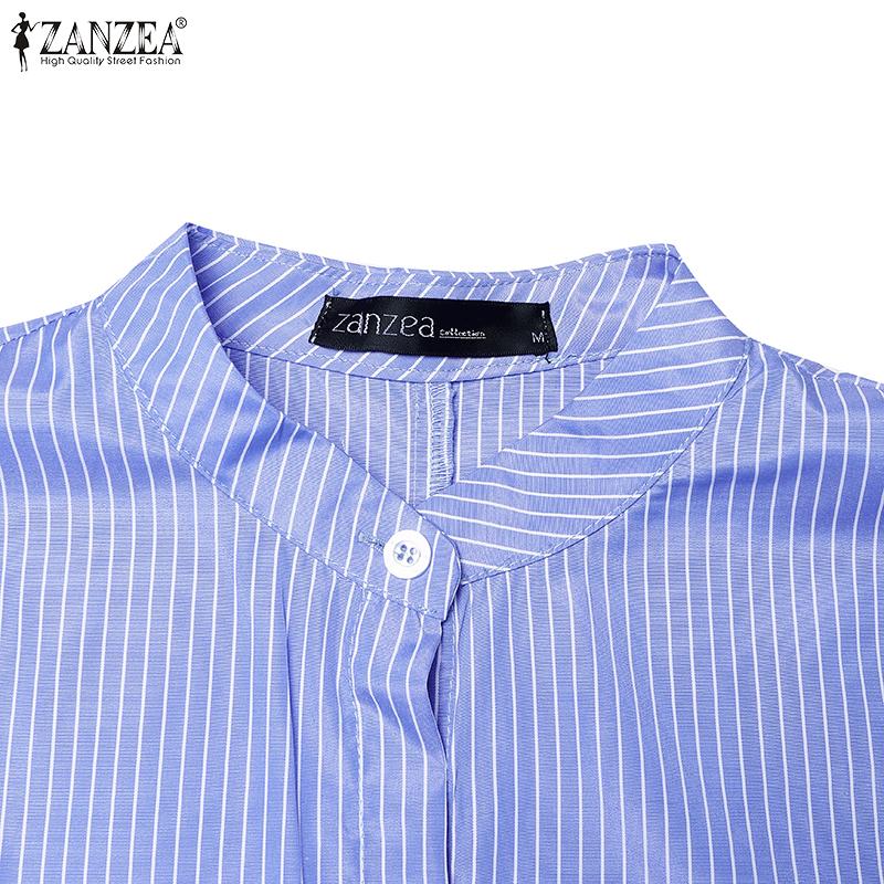 ZANZEA Women Casual O-neck Long Sleeve 3D Ruffles Splice Loose Stripe Blouse