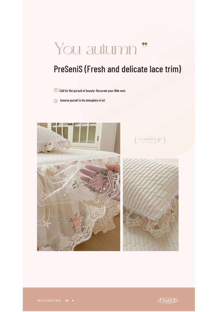 Korean Princess Crinkled Quilted Lace Bed Skirt: Thick Non-slip Mattress Protector