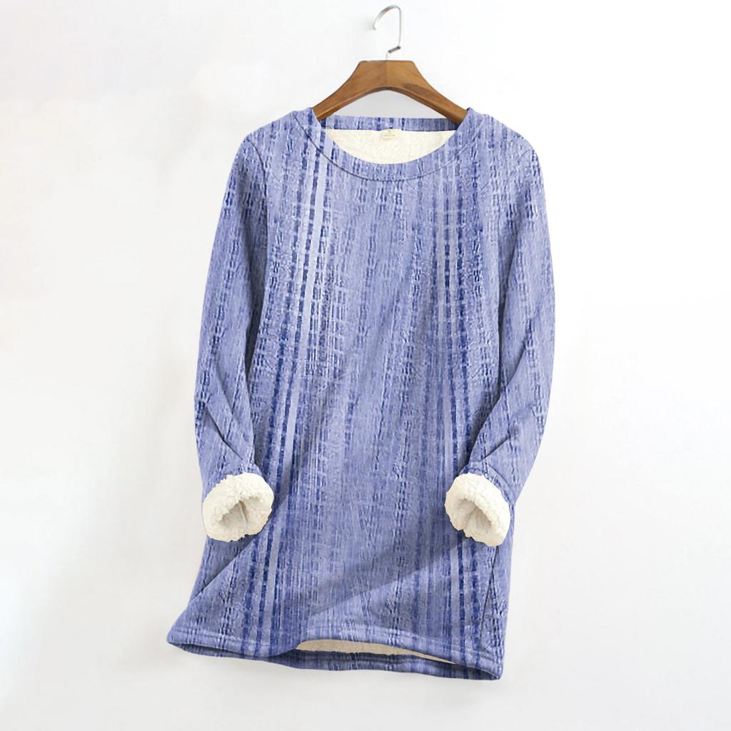 Women's Round Neck Top Printing Thickened Plush Cashmere Warm Long Top
