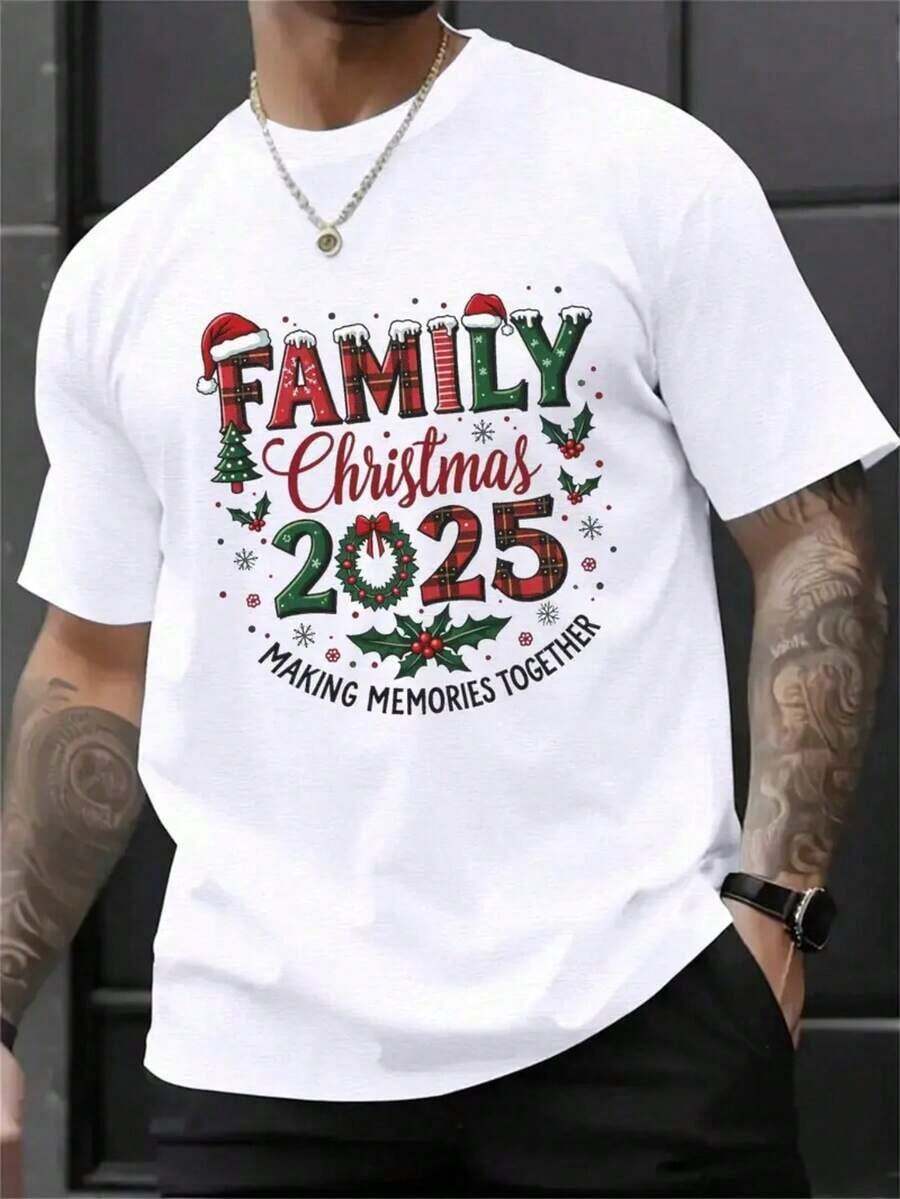 

Unisex s 2026 Family Pattern-T-Shirt - Red And Green Text On White Holiday Short-Sleeve-T-Shirt XXXL