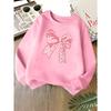 Kids Unisex Pink Crewneck Sweatshirt, Pink Leopard Print Bow Graphic Print Long Sleeve Pullover, Soft Sweatshirt for Boys Girls Over 4 Years Old