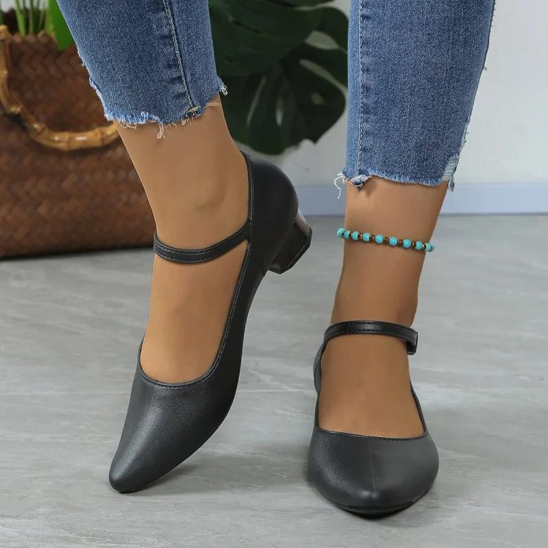 

Chunky Heel Shoes with Pointed Head Spring and Autumn New Line Buckle Work Shoes Fashion Comfortable Casual Women s Shoes 36