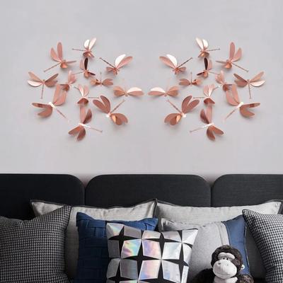 12PCS 3D Imitation Dragonfly Wall Sticker Wedding Party Decoration PVC Metal Texture Gold Silver Butterfly Wall Stickers