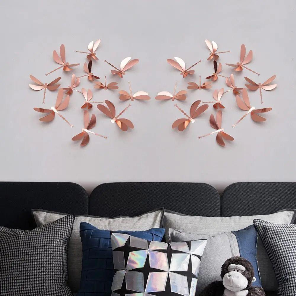 12PCS PVC Wall Decals 3D Wedding Party Decoration Dragonfly Wall Sticker  Birthday