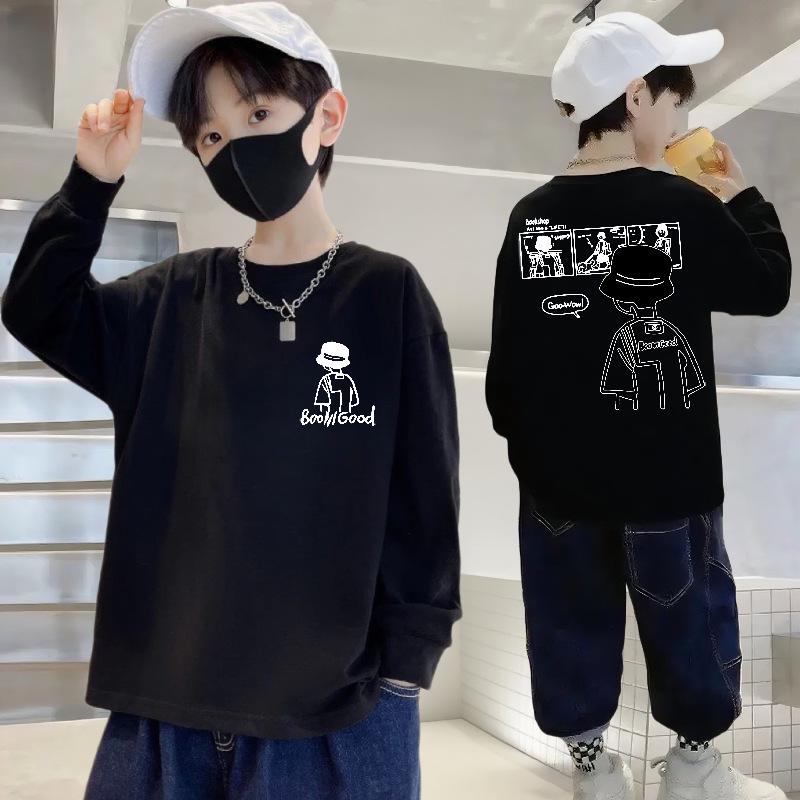 Kids' Cartoon Cotton Long-Sleeve T-Shirt - Boys' Autumn Loose Fit, Round Neck