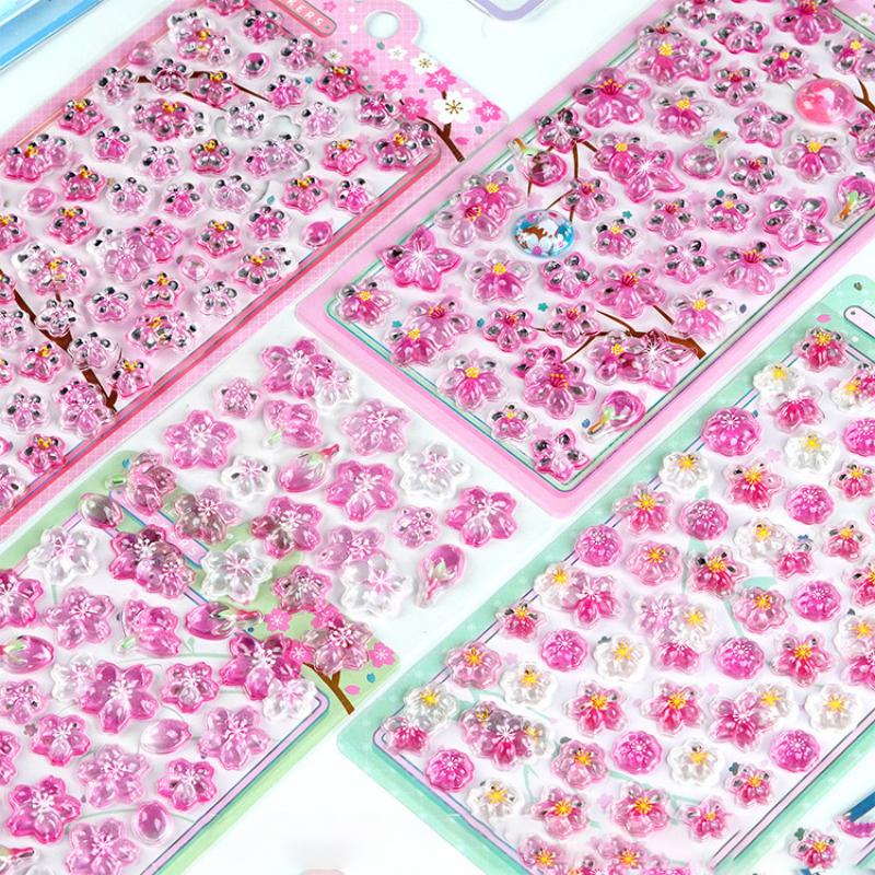 Sweet 3D Cherry Blossom Sticker Romantic Trendy Relief Flower Stickers Diy Scrapbooking Notebook Stationery Decal Decoration