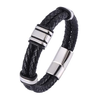 Pulseira Masculina de Couro Trançado Feita à Mão de Luxo Fivela de Aço Inoxidável Braceletes Masculinos de Negócios Para Amigo Parceiro Amantes Presente