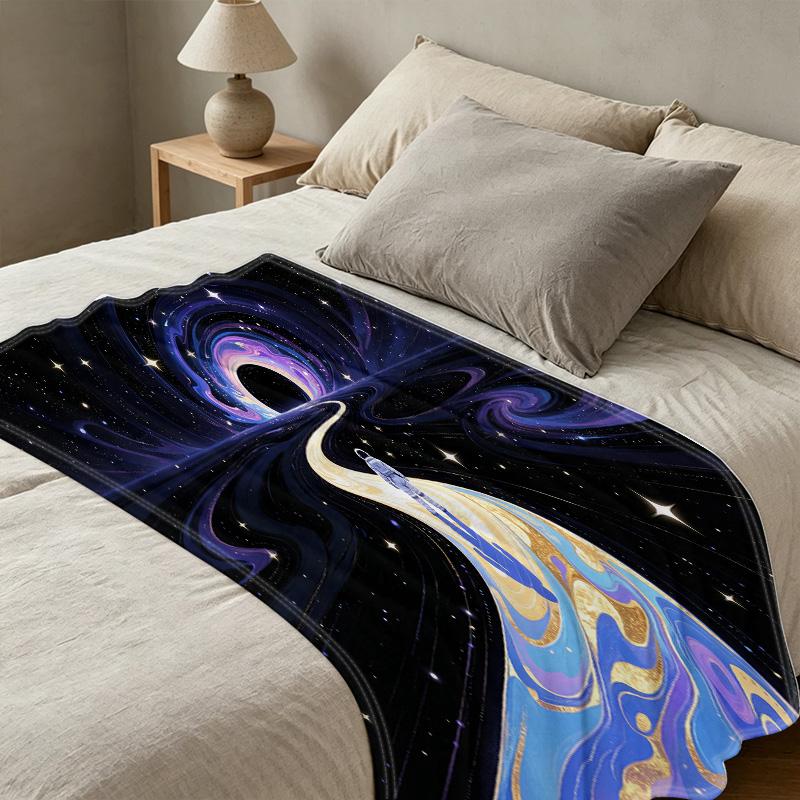 Space Theme Print Soft Flannel Fleece Blanket – Warm Cozy Throw for Home, Dorm, Halloween & Christmas Use