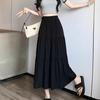 Black High-waisted A-line Mid Skirt Women's Spring Autumn Elegant White Long Pleated Skirts