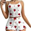 European & American Women's Ribbed Knit Heart Print Camisole and Shorts Set