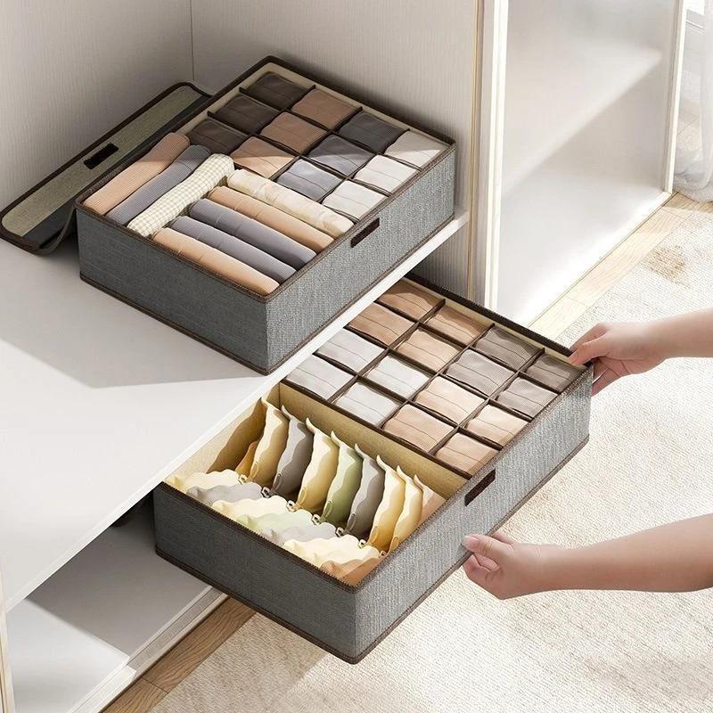 1pc Multifunctional Household Large-capacity Grid Storage Box with Lid, Three-in-one Drawer Underwear and Underwear Storage Box