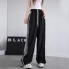 Lace-edged Wide-leg Pants Women's Summer New Thin Ice Silk Casual Yamamoto Three-bar Straight Sports Long Pants