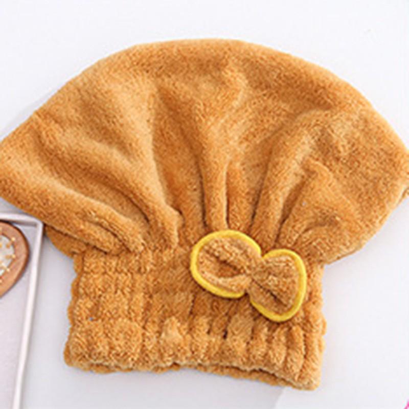 Coral Fleece Absorbent Quick-Dry Hair Towel Cap with Bow
