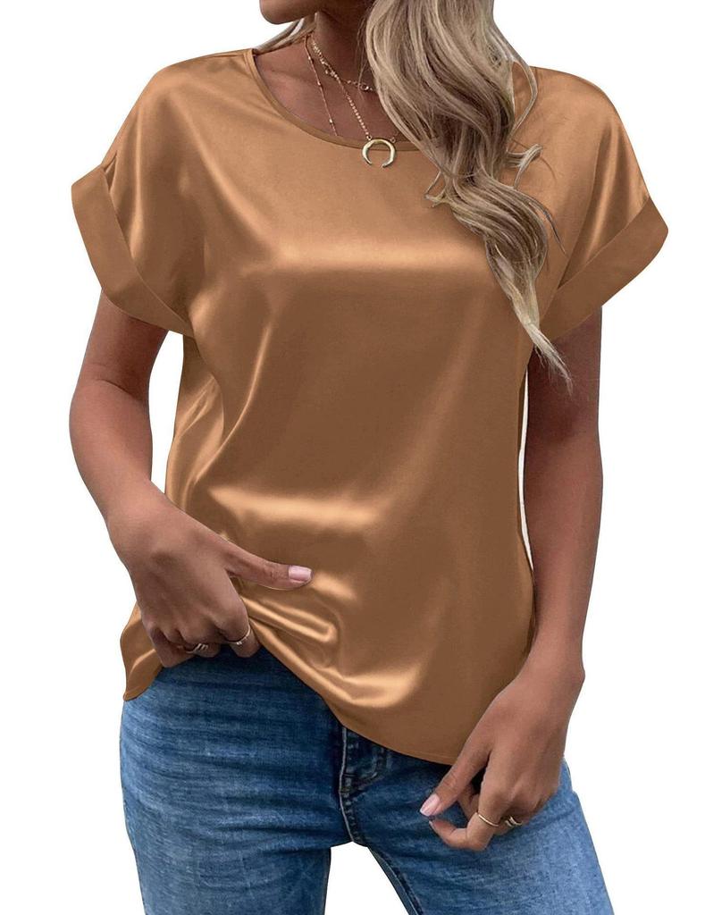 Women's Satin Pullover Round Neck T-shirt, 14 Elegant Colors, Summer Fashion 2026