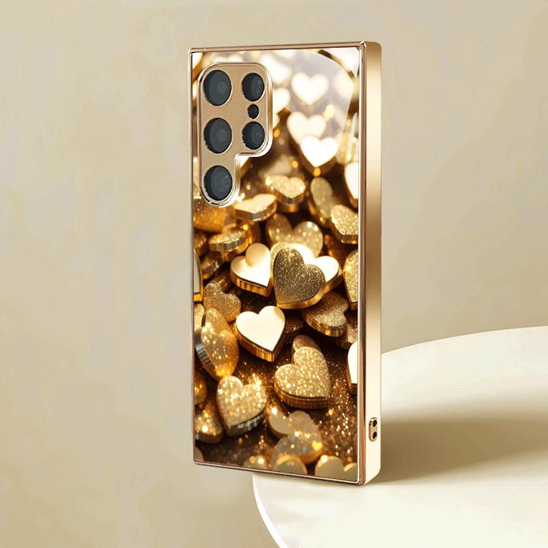 Golden Heart style High-end PhoneCase Electroplated Glass TPU PhoneCase for Samsung Galaxy S26 S25 S24 S23 S22 S21 FE,Ultra,Plus