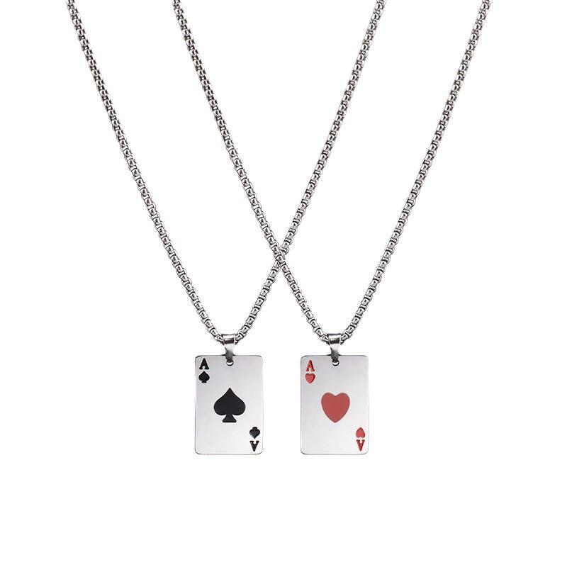 Trendy Hip Hop Necklace: Men's Sweatshirt Pendant with Hearts and Spades Design for Couples.