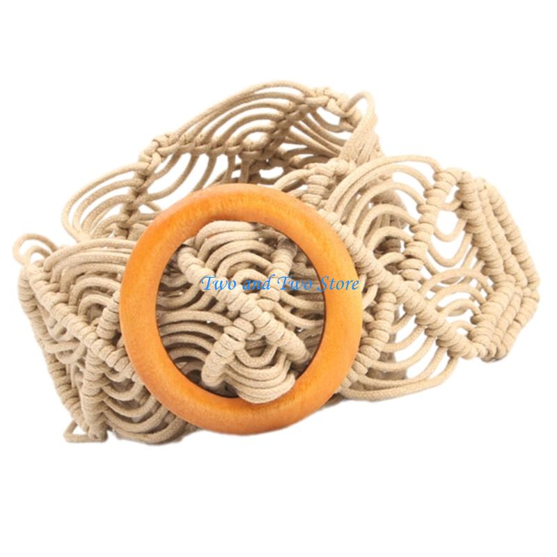 HX6F Adjustable Ethnic Belt For Women Woven Waxed Rope Wide Waistband Stylish Design