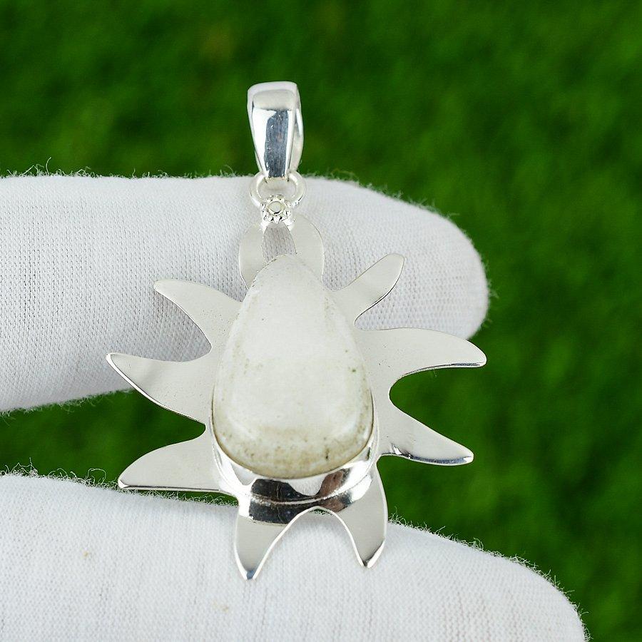 

Birthday Gift For Her Natural White Quartz Gemstone Pendant 925 Sterling Silver