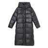 Commuting temperament glossy long cotton-padded clothes women's big fur collar hooded cotton-padded jacket, over the knee long horizontal grid press