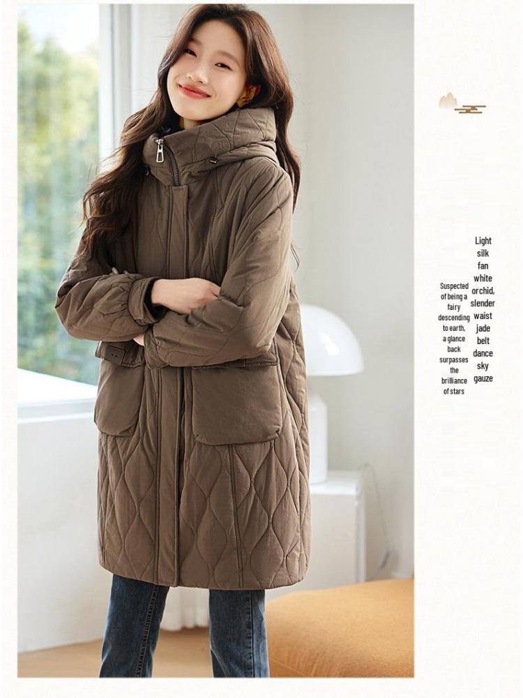 Women's Plus Size Fleece Lined Cotton Jacket Mid Length Quilted Warm Stylish Coat for Mom Middle Aged