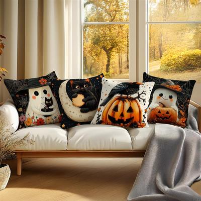 Halloween Ghost Cat Crow Cushion Pillowcase Printed Polyester 45X45Cm Throw Pillowcover Decorative Sofa Cushion Pillowslip Decor