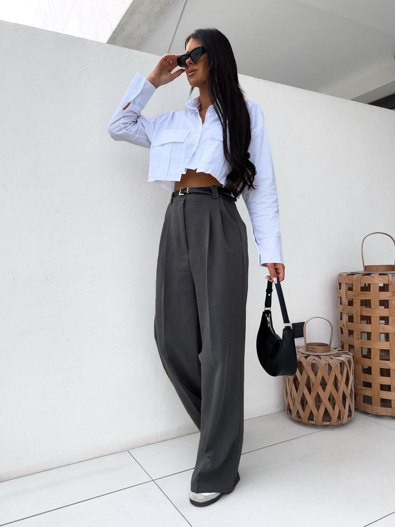2025 Autumn European and American High-Waisted Solid Color Casual Pants