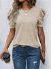 Damen Lässiges Sommer-T-Shirt mit Rundhalsausschnitt und Puffärmeln, einfarbig