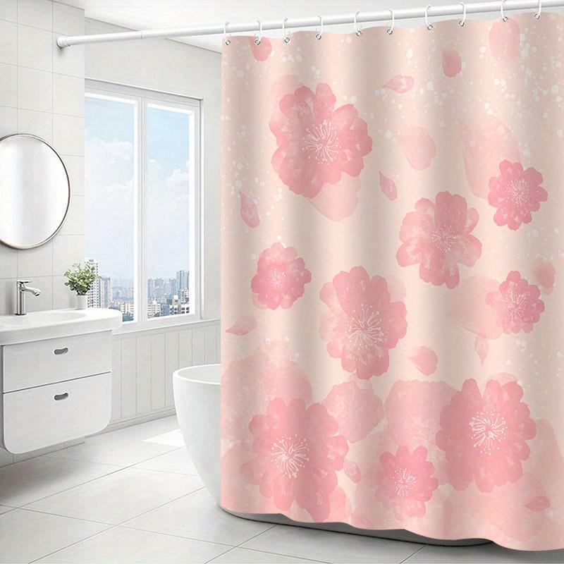 1Pc Warm Pink Pattern Shower Curtain, High-End Elegant Bathroom Curtain, Multi-Functional Curtain, Bathroom Decorative Curtain