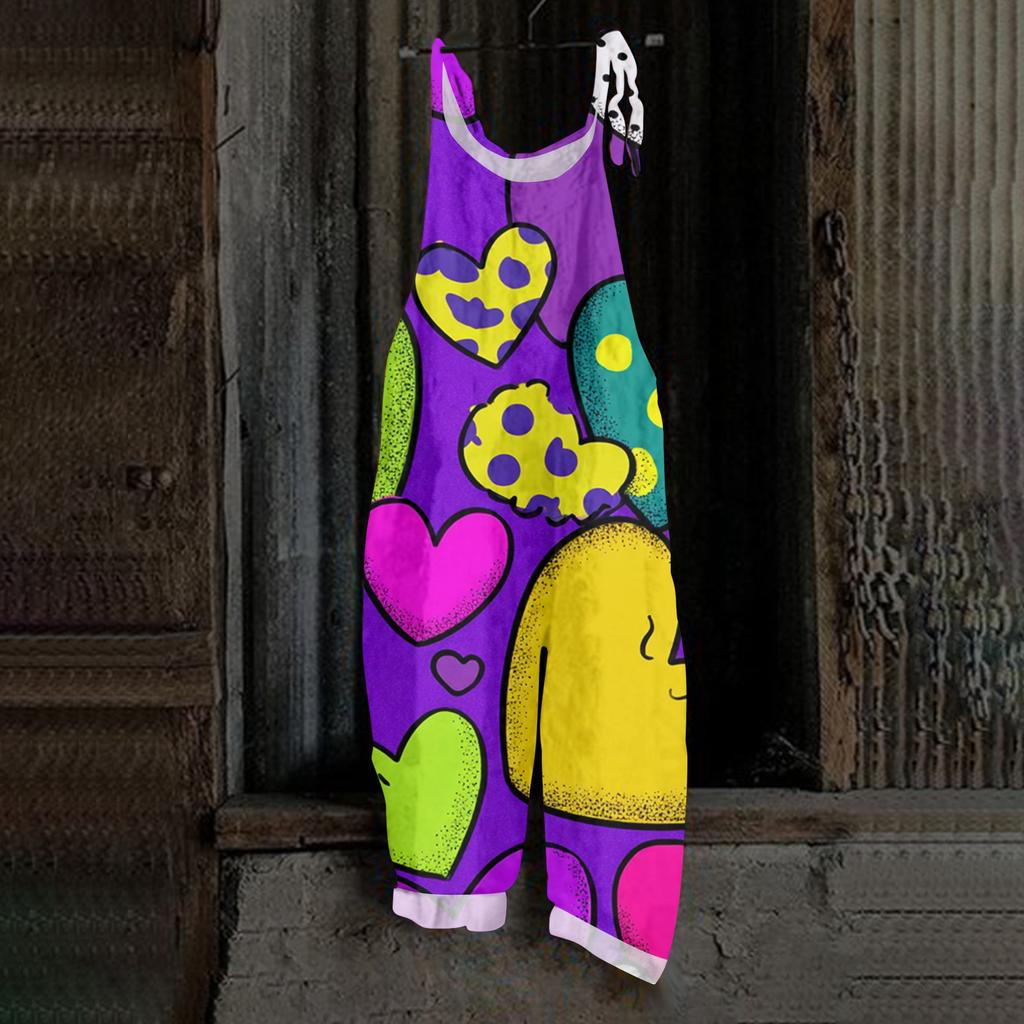 Damen Herzförmiger bedruckter lässiger lockerer Retro-Overall Baumwolle und Leinen Einteiler Hose