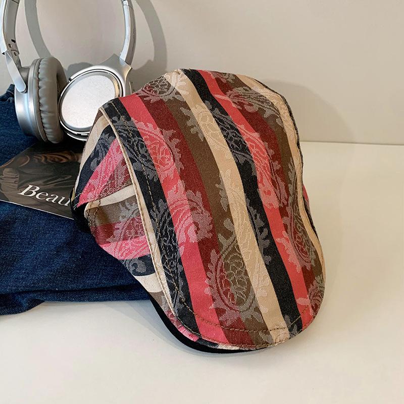 Dopamine Retro Plaid Forward Hat Women's Spring and Autumn Models, Big Head Circumference, Wearing a Beret To Show Their Face, Small Newsboy Hat Tide