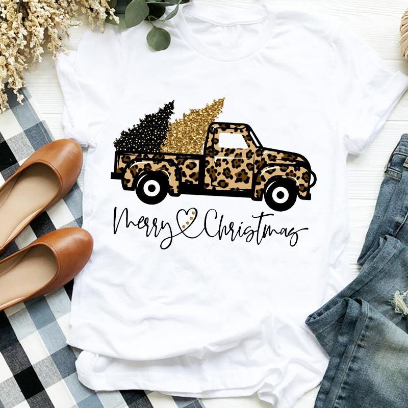 Women Lady Deer Animal Cartoon Print Printing Merry Christmas Womens Clothes Shirt T Tee For Tshirt