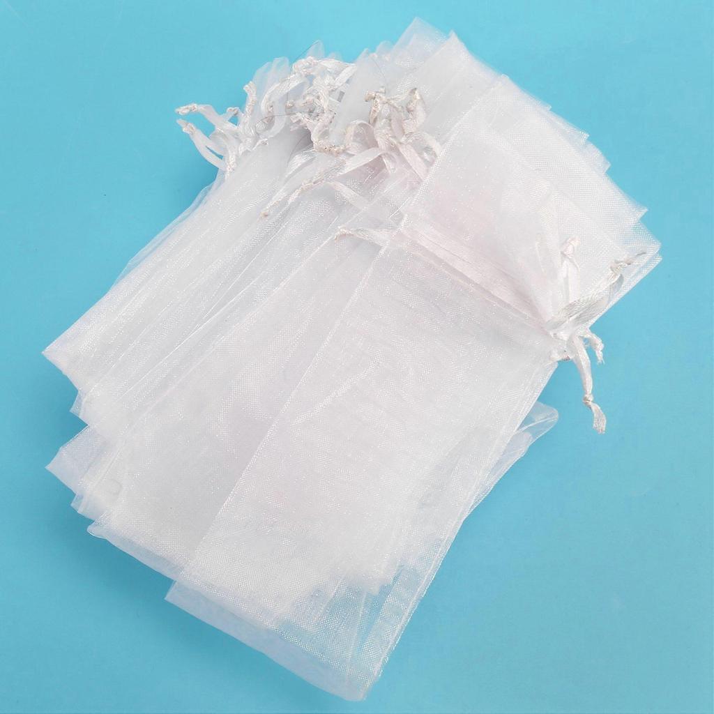 500Pcs White Drawstring Organza Folding Hand Fan Pouch Party Wedding Favor Gift Bags