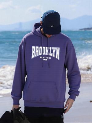 Brooklyn New York Art Letter Pattern Hoody Men Fashion Oversized Hoodie All-Match Fleece Pullover Autumn Pocket Man Streetwears